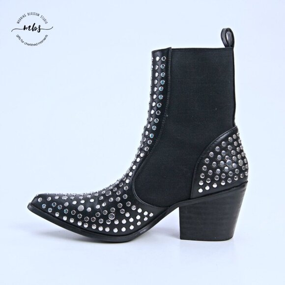 ShuShop Zsa Zsa Studded Boots Black Silver Women 6 - Picture 8 of 14